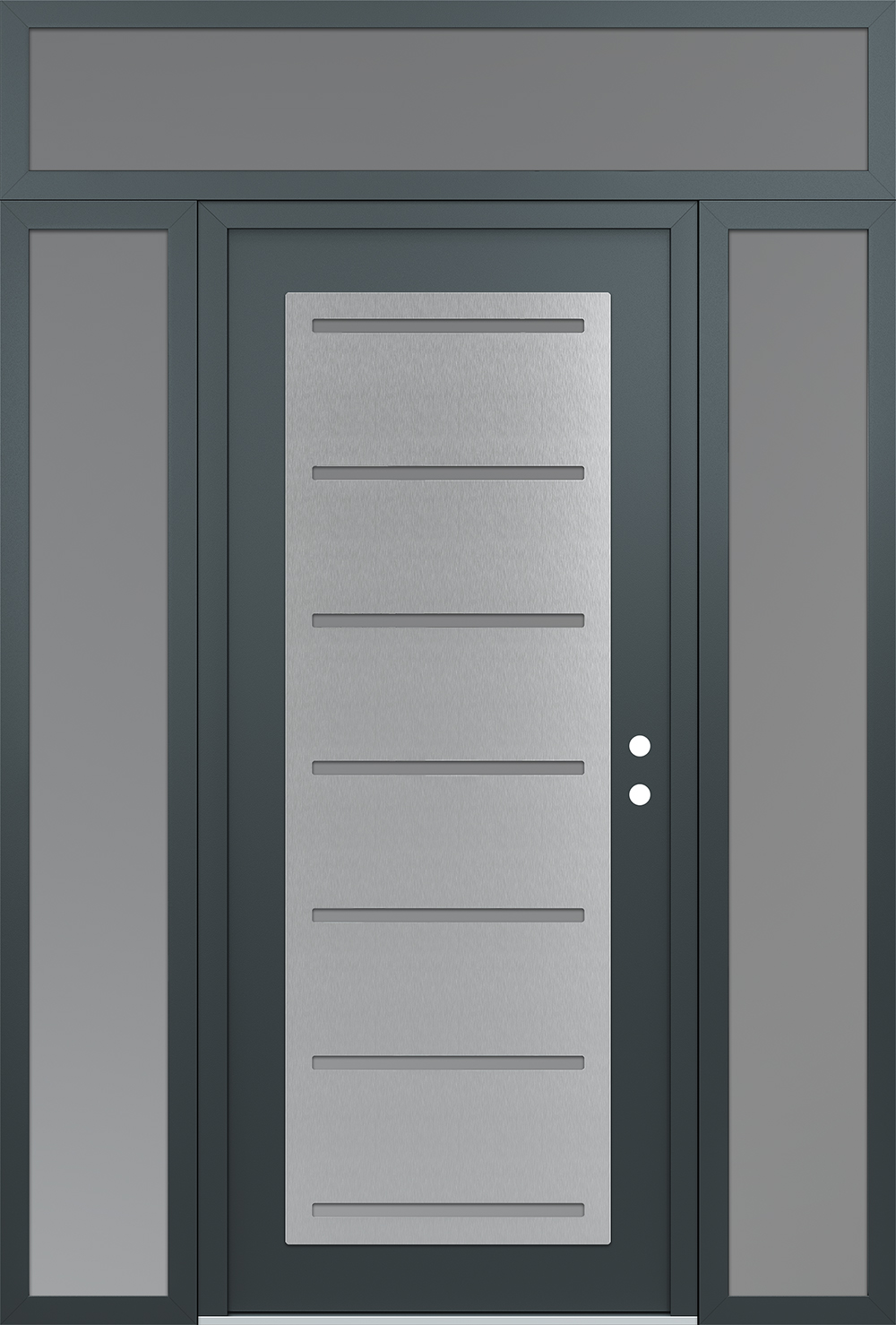 Modern Steel Front Door Diamond C11 68" x 96" anthracite/anthracite frosted Glass Panel stainless steel LHI with 2 Sidelites and Transom frosted Glass