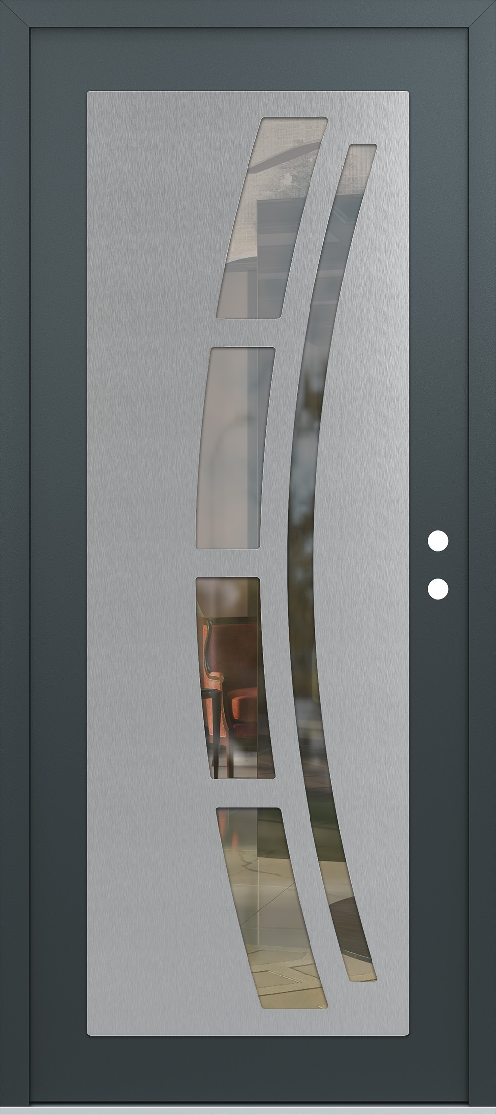 Modern Steel Front Door Diamond C12 36" x 80" anthracite/anthracite clear Glass Panel stainless steel LHI
