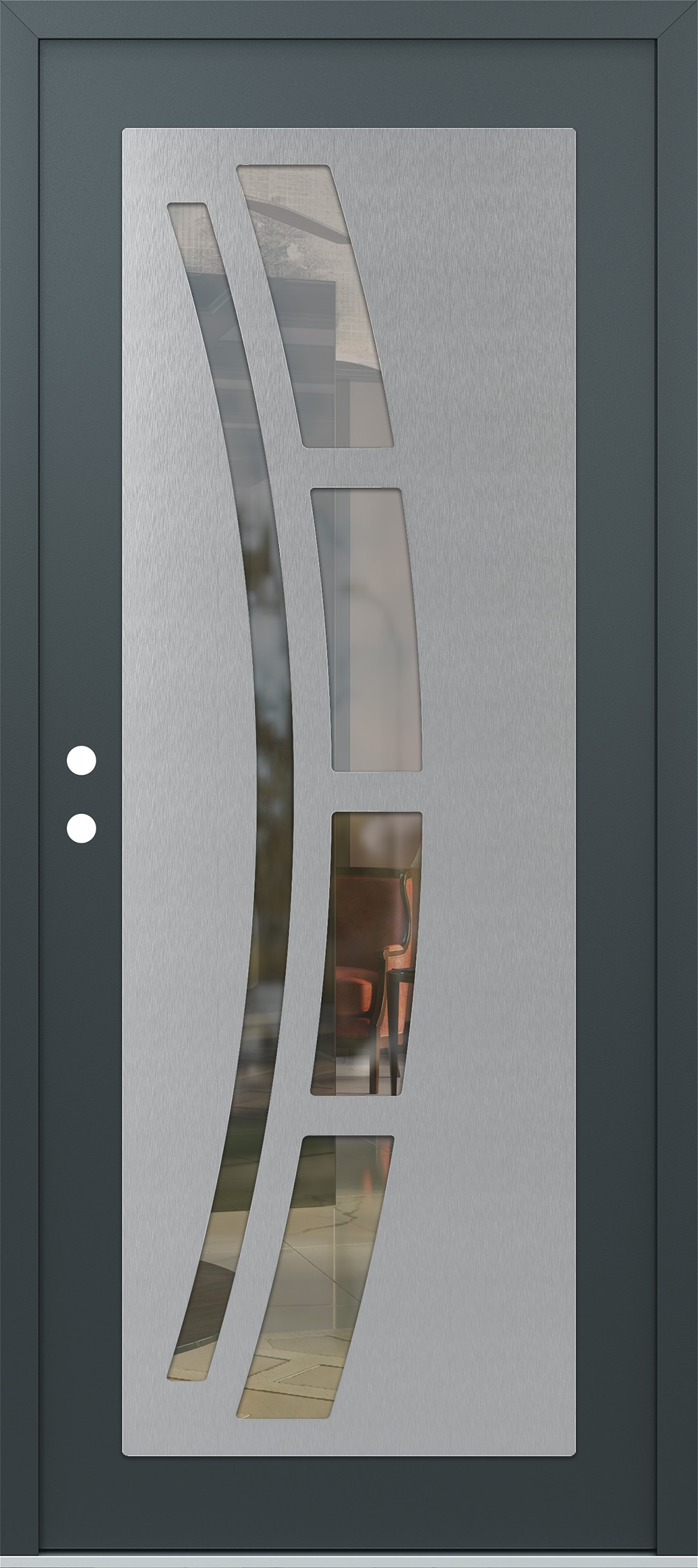 Modern Steel Front Door Diamond C12 36" x 80" anthracite/anthracite clear Glass Panel stainless steel RHI