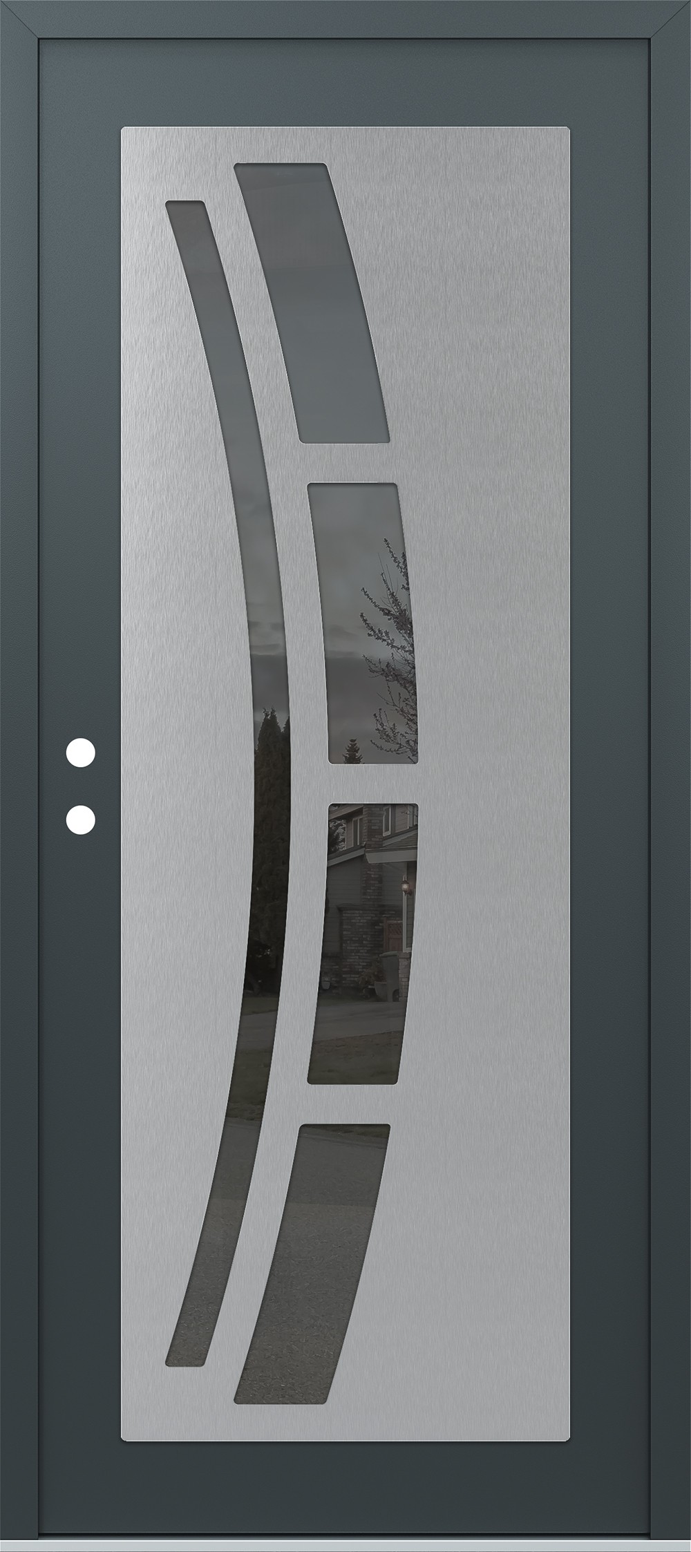 Modern Steel Front Door Diamond C12 36" x 80" anthracite/anthracite mirrored Glass Panel stainless steel RHI