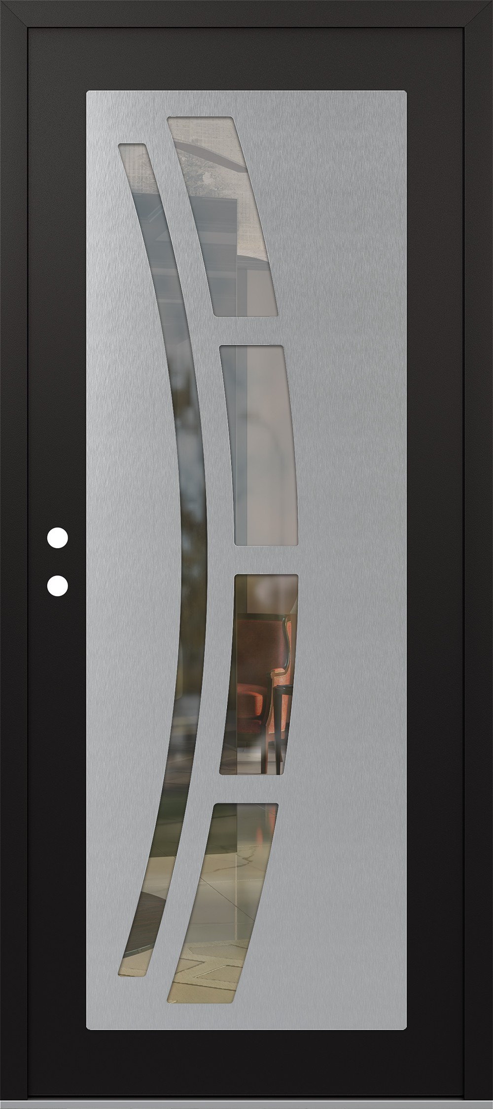 Modern Steel Front Door Diamond C12 36" x 80" black/black clear Glass Panel stainless steel RHI