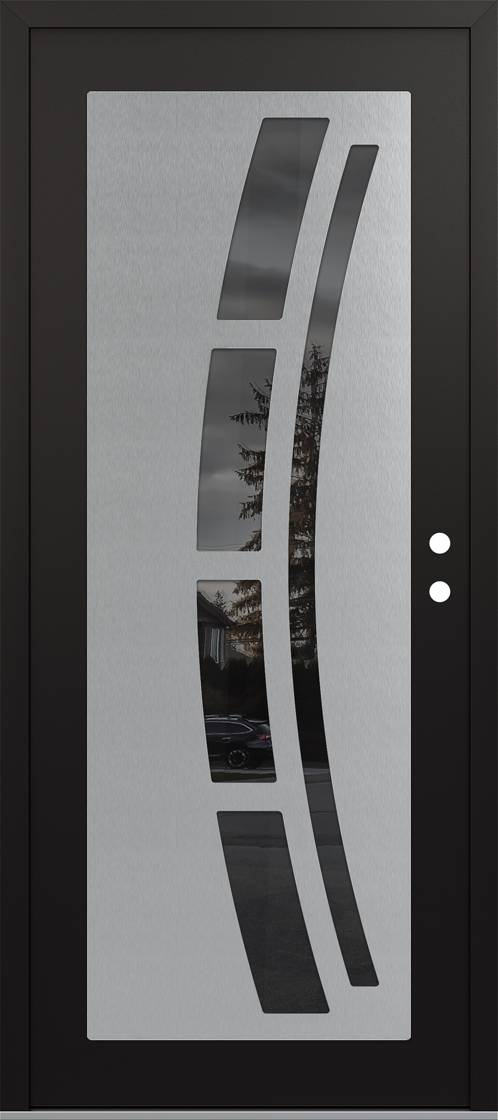 Modern Steel Front Door Diamond C12 36" x 80" black/black mirrored Glass Panel stainless steel LHI