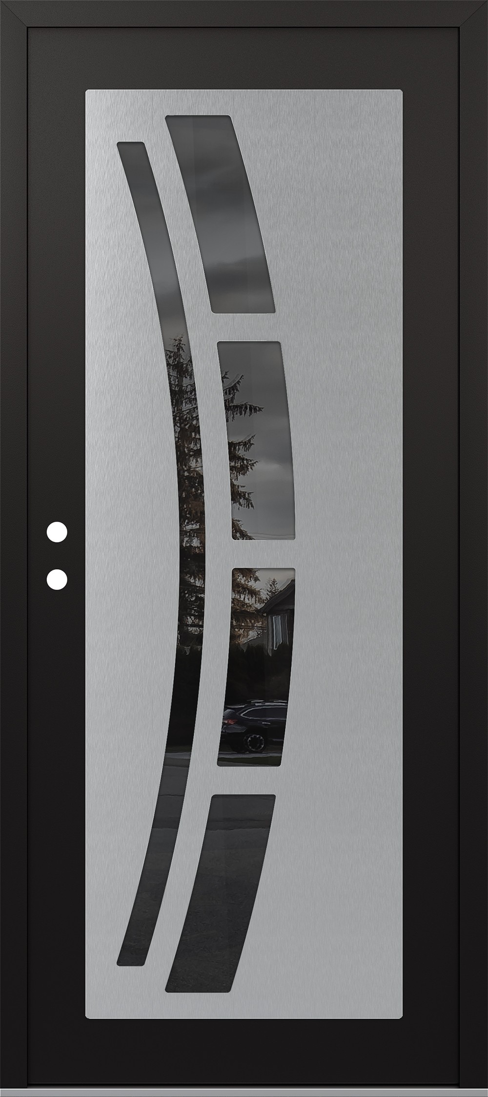 Modern Steel Front Door Diamond C12 36" x 80" black/black mirrored Glass Panel stainless steel RHI