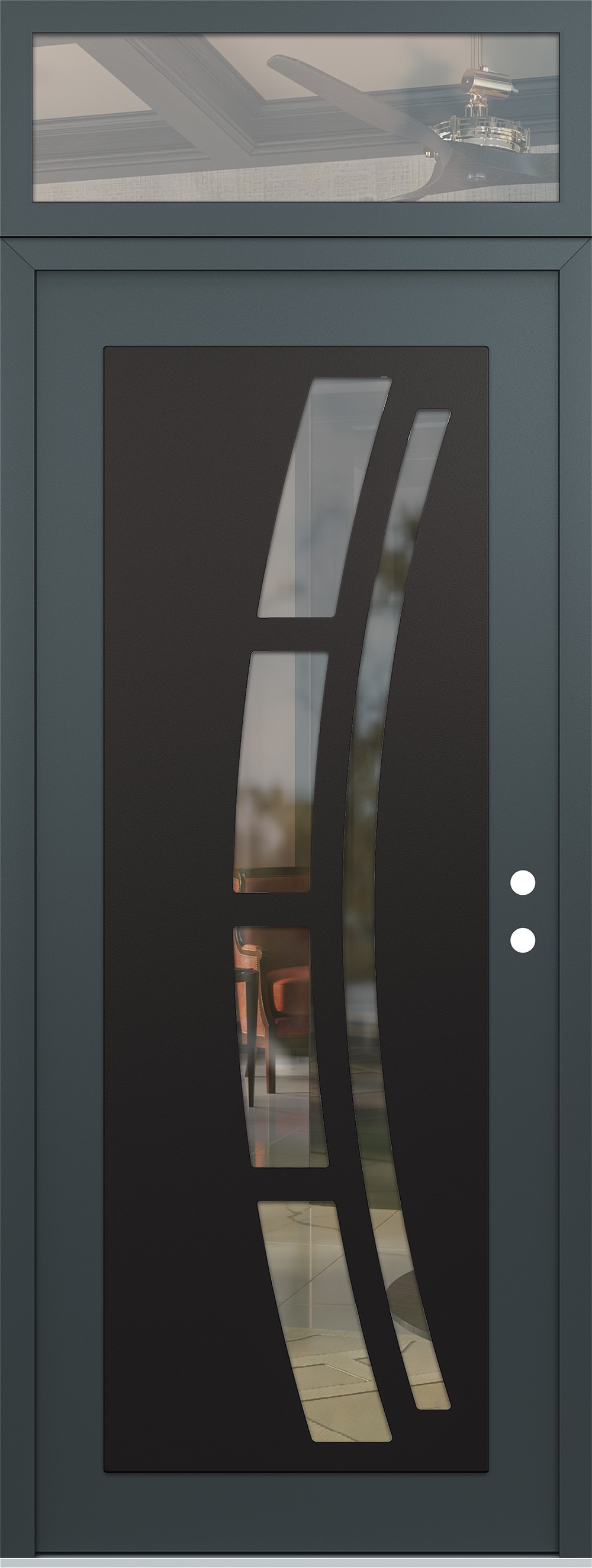 Modern Steel Front Door DIAMOND C12 36" X 96" ANTHRACITE/ANTHRACITE CLEAR GLASS PANEL BLACK LHI WITH TRANSOM CLEAR GLASS
