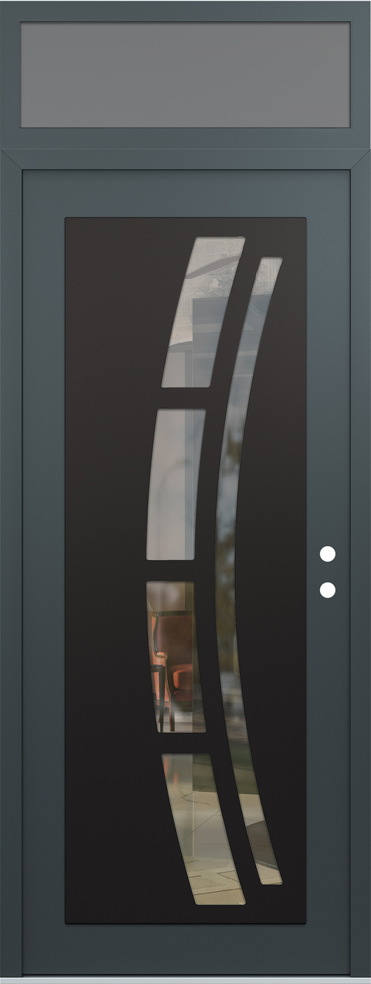 Modern Steel Front Door DIAMOND C12 36" X 96" ANTHRACITE/ANTHRACITE CLEAR GLASS PANEL BLACK LHI WITH TRANSOM FROSTED GLASS