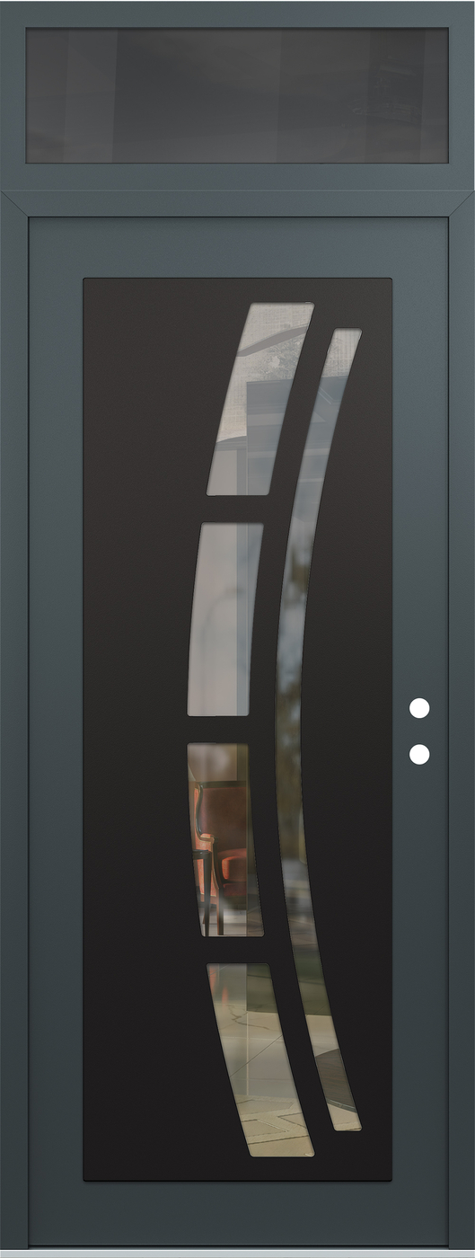 Modern Steel Front Door DIAMOND C12 36" X 96" ANTHRACITE/ANTHRACITE CLEAR GLASS PANEL BLACK LHI WITH TRANSOM MIRRORED GLASS