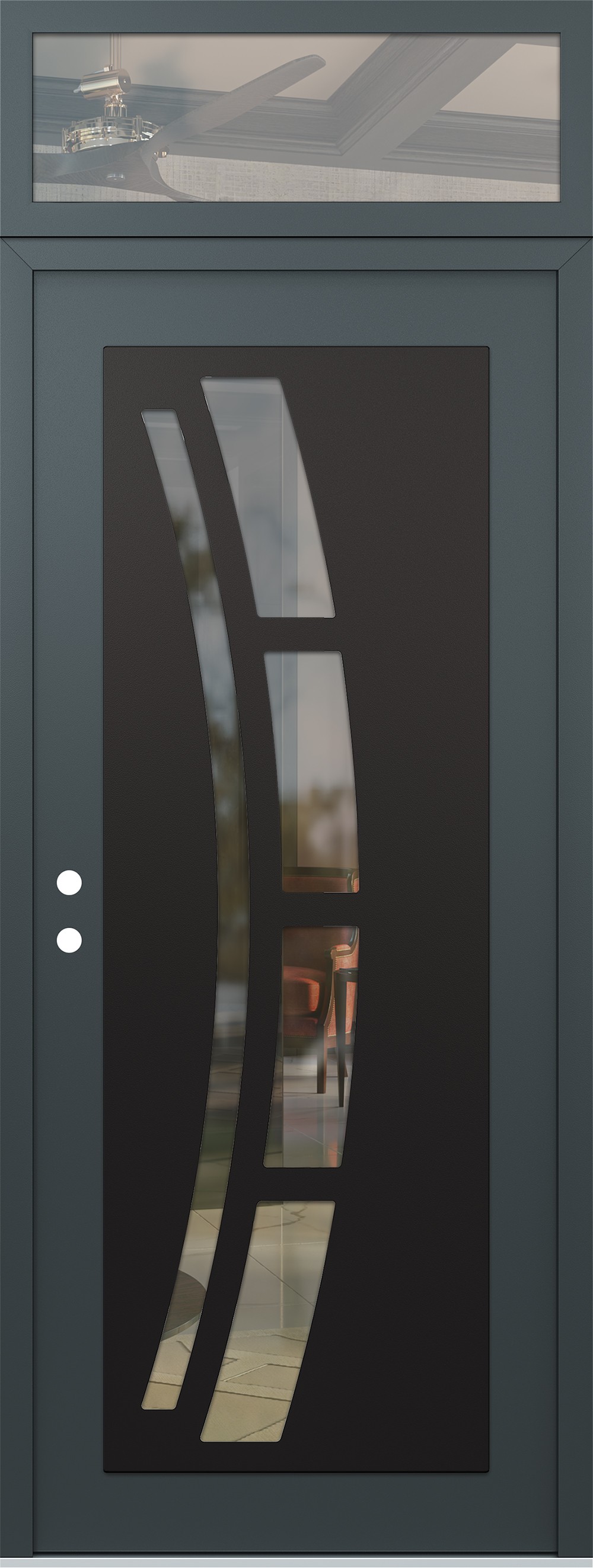 Modern Steel Front Door DIAMOND C12 36" X 96" ANTHRACITE/ANTHRACITE CLEAR GLASS PANEL BLACK RHI WITH TRANSOM CLEAR GLASS