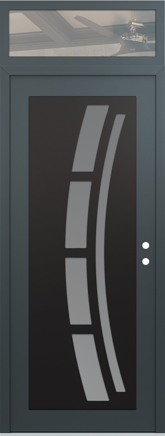 Modern Steel Front Door DIAMOND C12 36" X 96" ANTHRACITE/ANTHRACITE FROSTED GLASS PANEL BLACK LHI WITH TRANSOM CLEAR GLASS