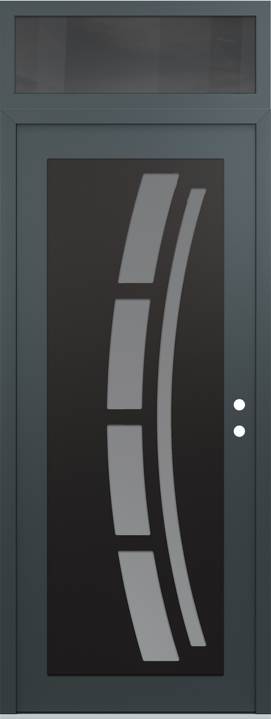 Modern Steel Front Door DIAMOND C12 36" X 96" ANTHRACITE/ANTHRACITE FROSTED GLASS PANEL BLACK LHI WITH TRANSOM MIRRORED GLASS