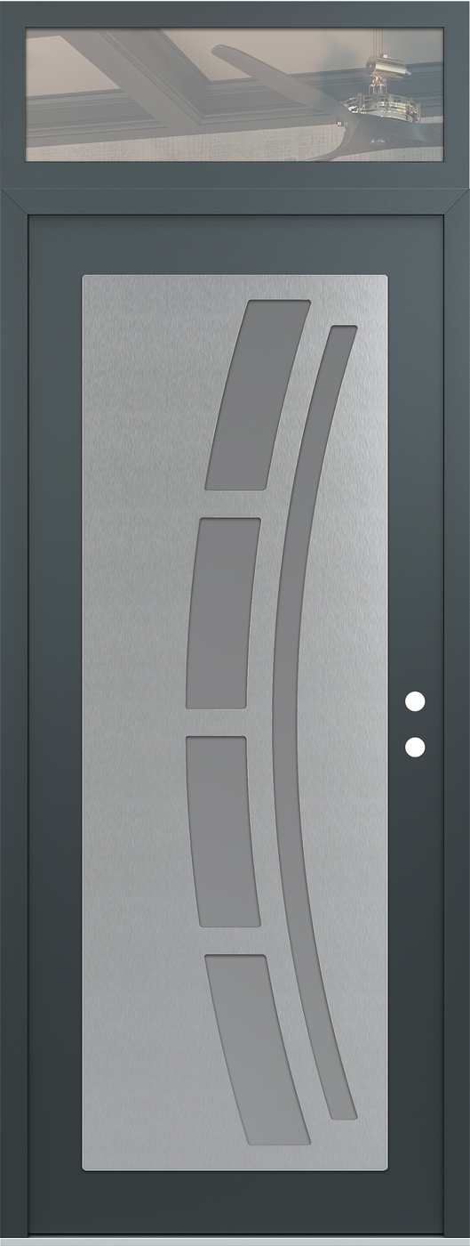 Modern Steel Front Door DIAMOND C12 36" X 96" ANTHRACITE/ANTHRACITE FROSTED GLASS PANEL STAINLESS STEEL LHI WITH TRANSOM CLEAR GLASS