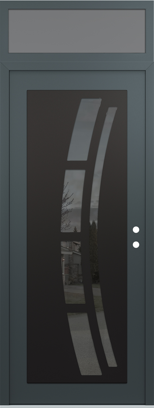 Modern Steel Front Door DIAMOND C12 36" X 96" ANTHRACITE/ANTHRACITE MIRRORED GLASS PANEL BLACK LHI WITH TRANSOM FROSTED GLASS