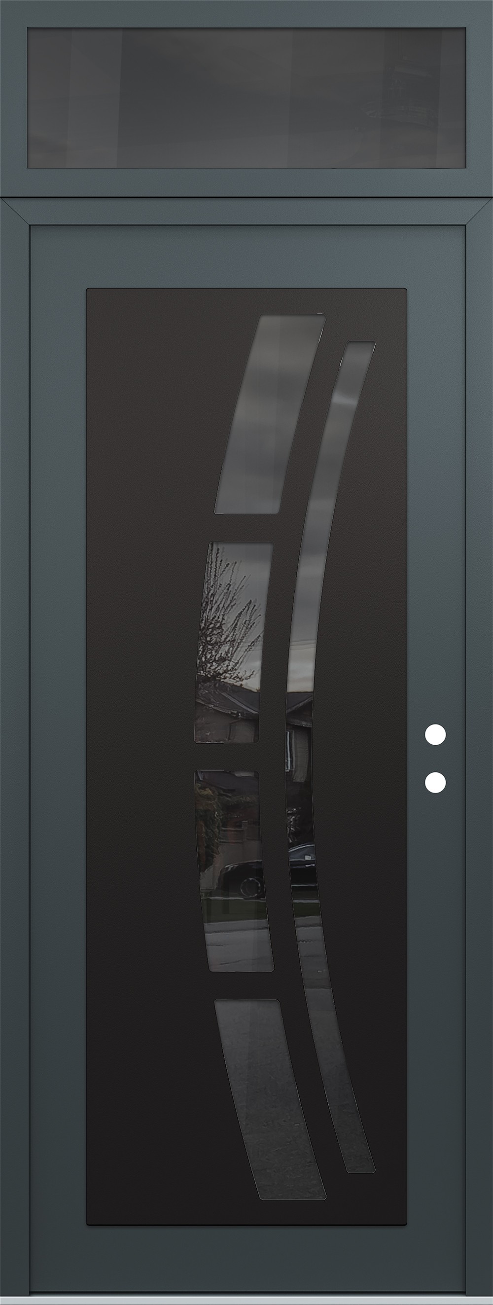 Modern Steel Front Door DIAMOND C12 36" X 96" ANTHRACITE/ANTHRACITE MIRRORED GLASS PANEL BLACK LHI WITH TRANSOM MIRRORED GLASS