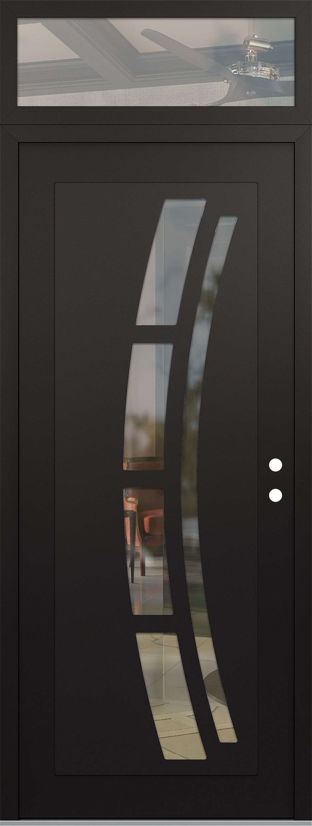 Modern Steel Front Door DIAMOND C12 36" X 96" BLACK/BLACK CLEAR GLASS PANEL BLACK LHI WITH TRANSOM CLEAR GLASS