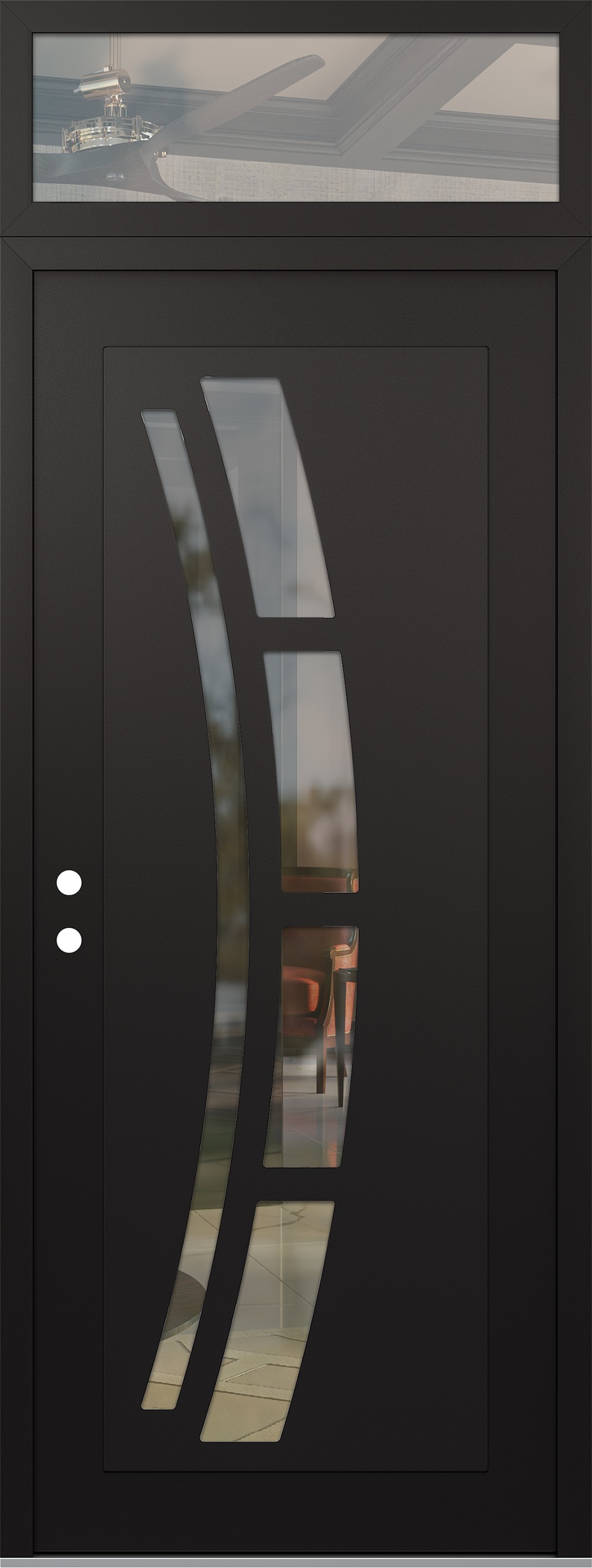 Modern Steel Front Door DIAMOND C12 36" X 96" BLACK/BLACK CLEAR GLASS PANEL BLACK RHI WITH TRANSOM CLEAR GLASS