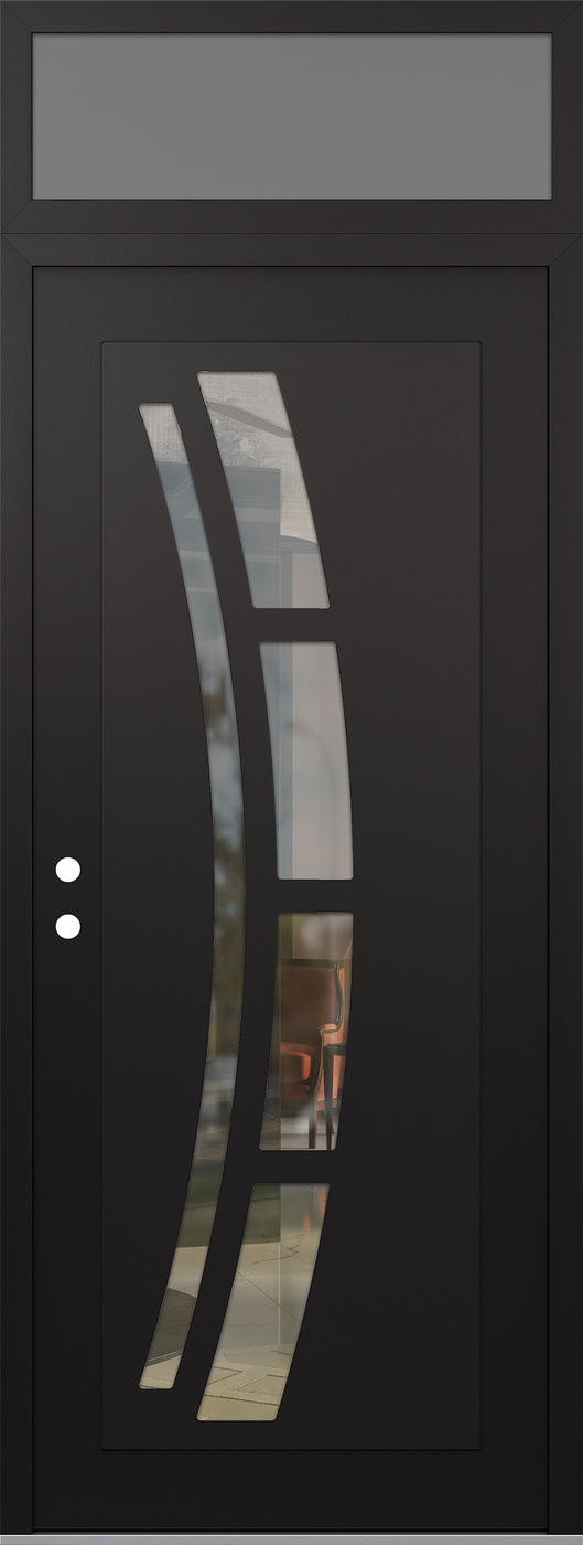 Modern Steel Front Door DIAMOND C12 36" X 96" BLACK/BLACK CLEAR GLASS PANEL BLACK RHI WITH TRANSOM FROSTED GLASS
