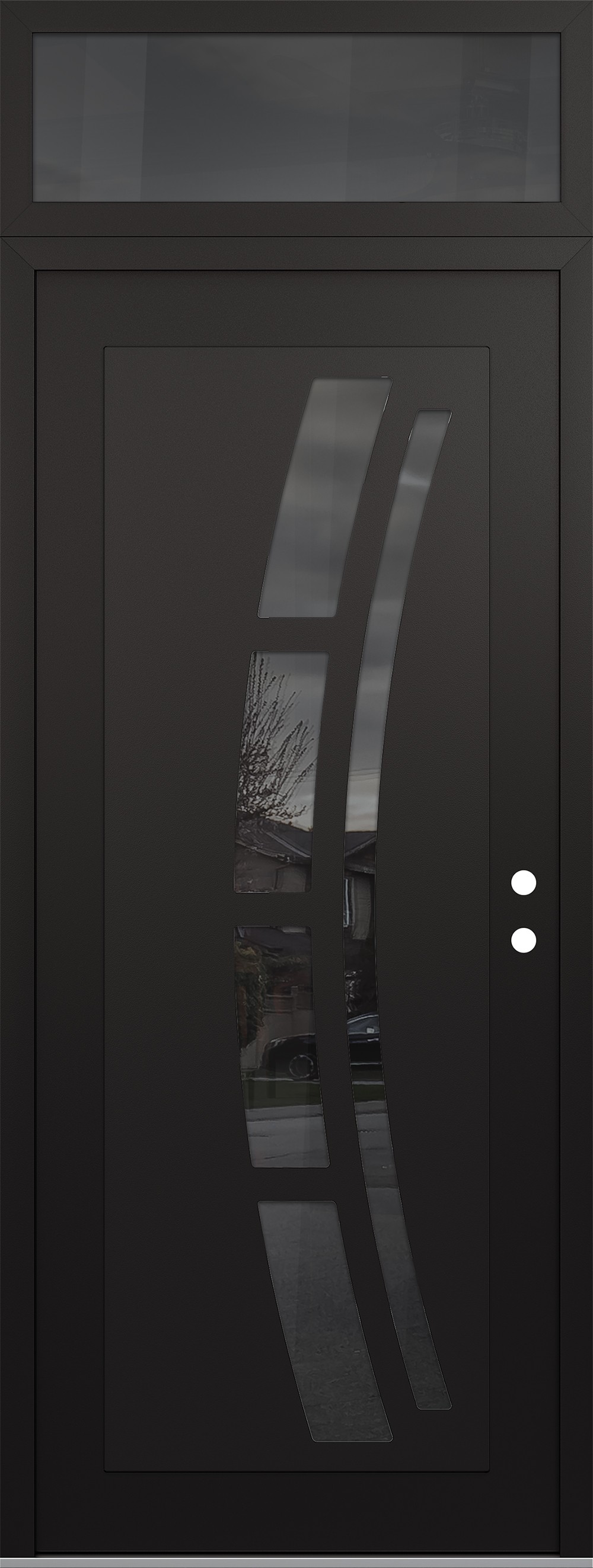 Modern Steel Front Door DIAMOND C12 36" X 96" BLACK/BLACK MIRRORED GLASS PANEL BLACK LHI WITH TRANSOM MIRRORED GLASS