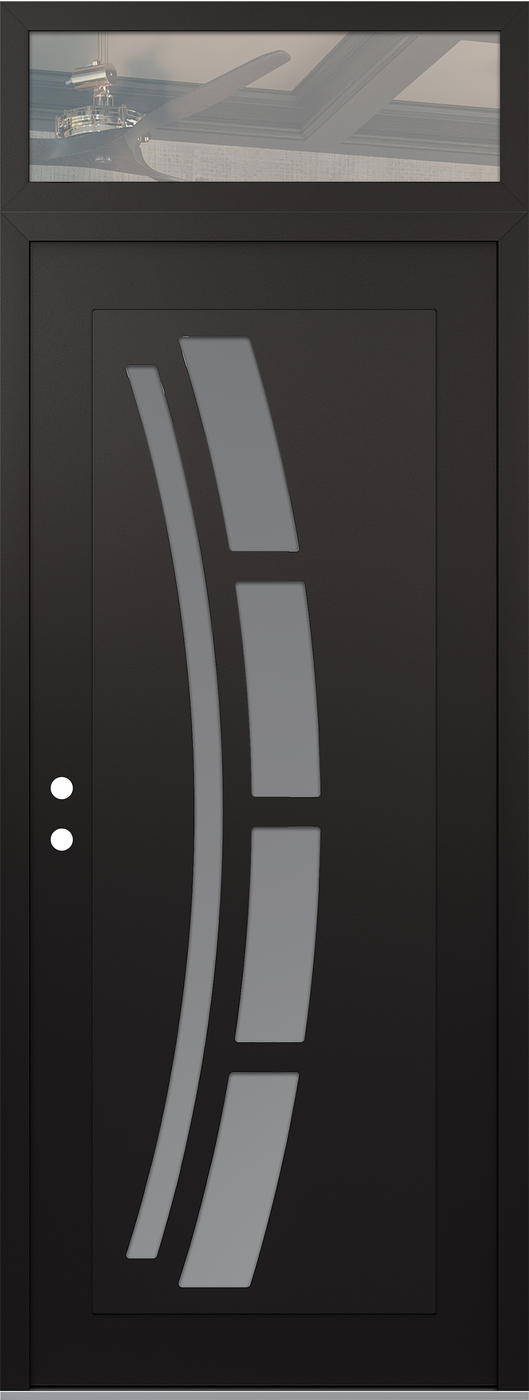 Modern Steel Front Door DIAMOND C12 36" X 96" BLACK/WHITE FROSTED GLASS PANEL BLACK RHI WITH TRANSOM CLEAR GLASS