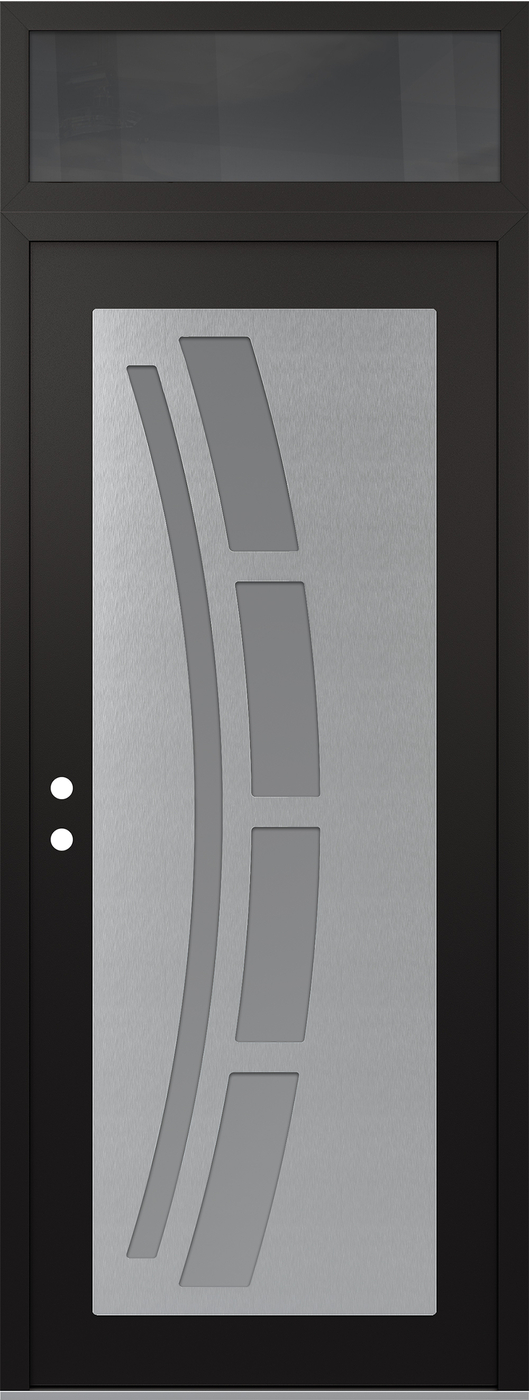 Modern Steel Front Door DIAMOND C12 36" X 96" BLACK/WHITE FROSTED GLASS PANEL STAINLESS STEEL RHI WITH TRANSOM MIRRORED GLASS