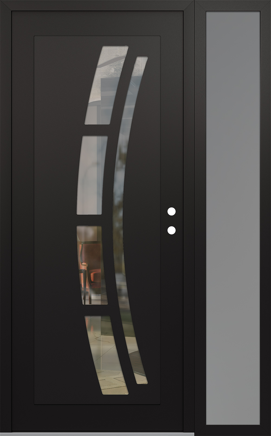 Modern Steel Front Door Diamond C12 48" x 80" black/black clear Glass Panel black LHI with Sidelite frosted Glass