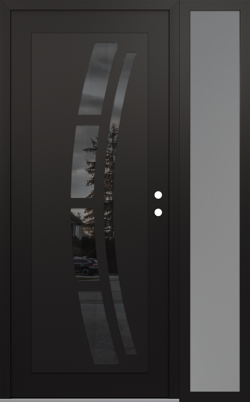 Modern Steel Front Door Diamond C12 48" x 80" black/black mirrored Glass Panel black LHI with Sidelite frosted Glass