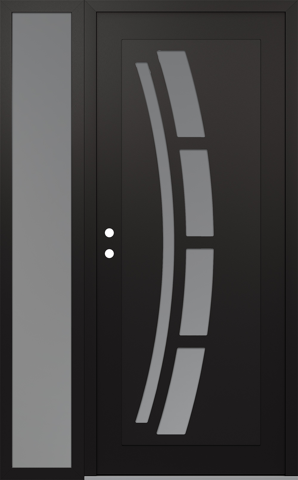 Modern Steel Front Door Diamond C12 48" x 80" black/white frosted Glass Panel black RHI with Sidelite frosted Glass
