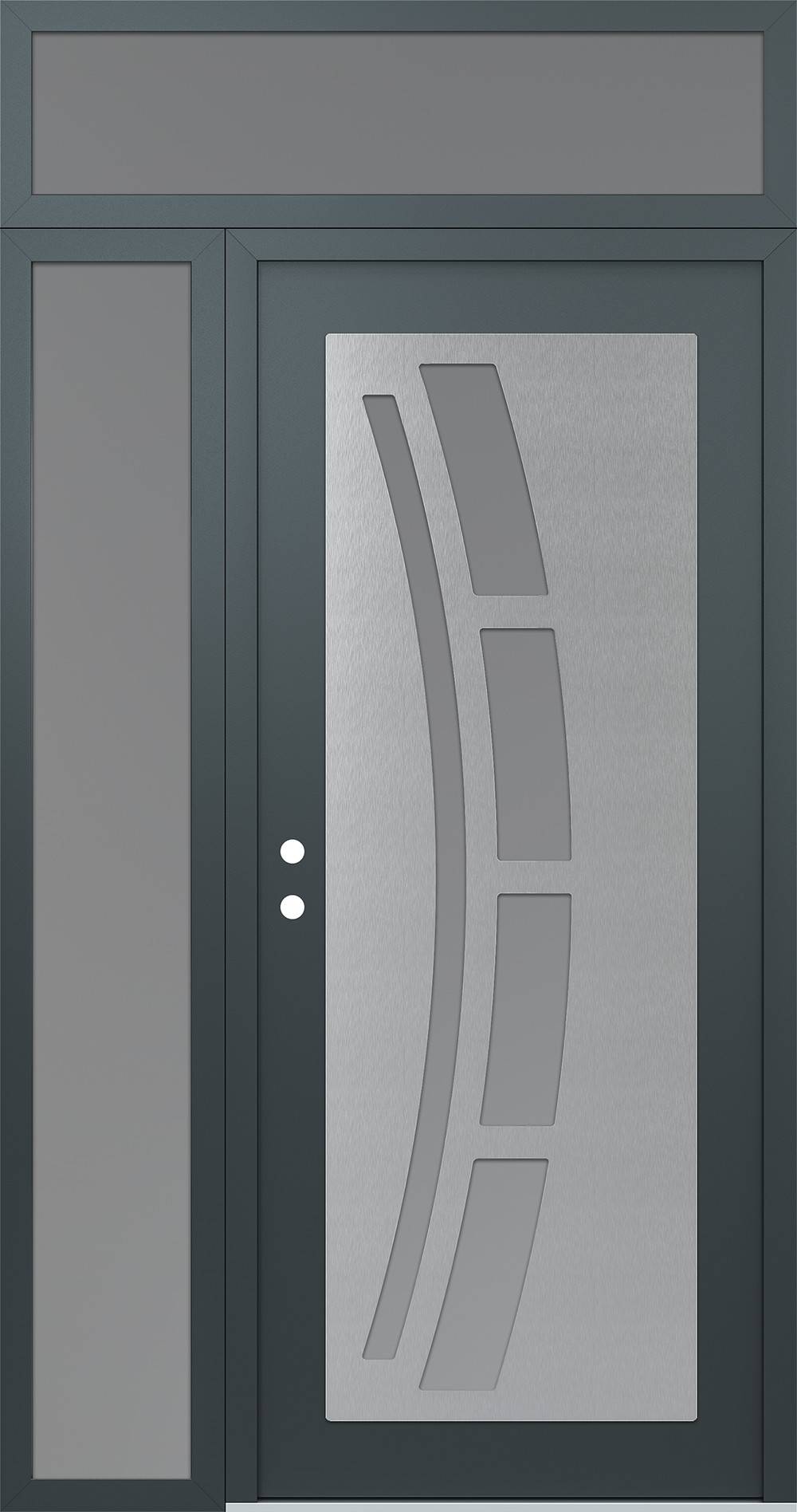 Modern Steel Front Door Diamond C12 48" x 96" anthracite/anthracite frosted Glass Panel stainless steel RHI with Sidelite and Transom frosted Glass