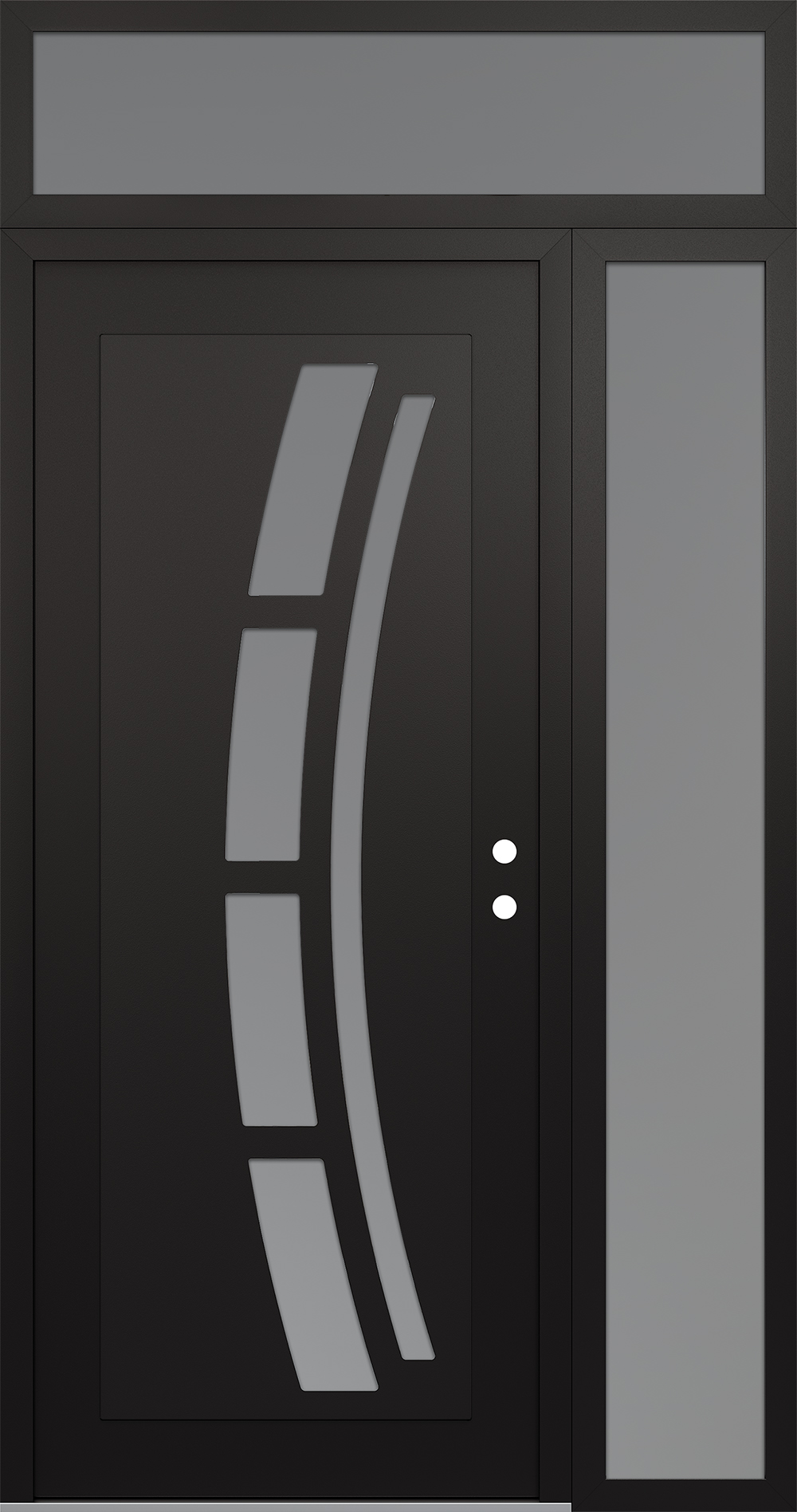 Modern Steel Front Door Diamond C12 48" x 96" black/white frosted Glass Panel black LHI with Sidelite and Transom frosted Glass