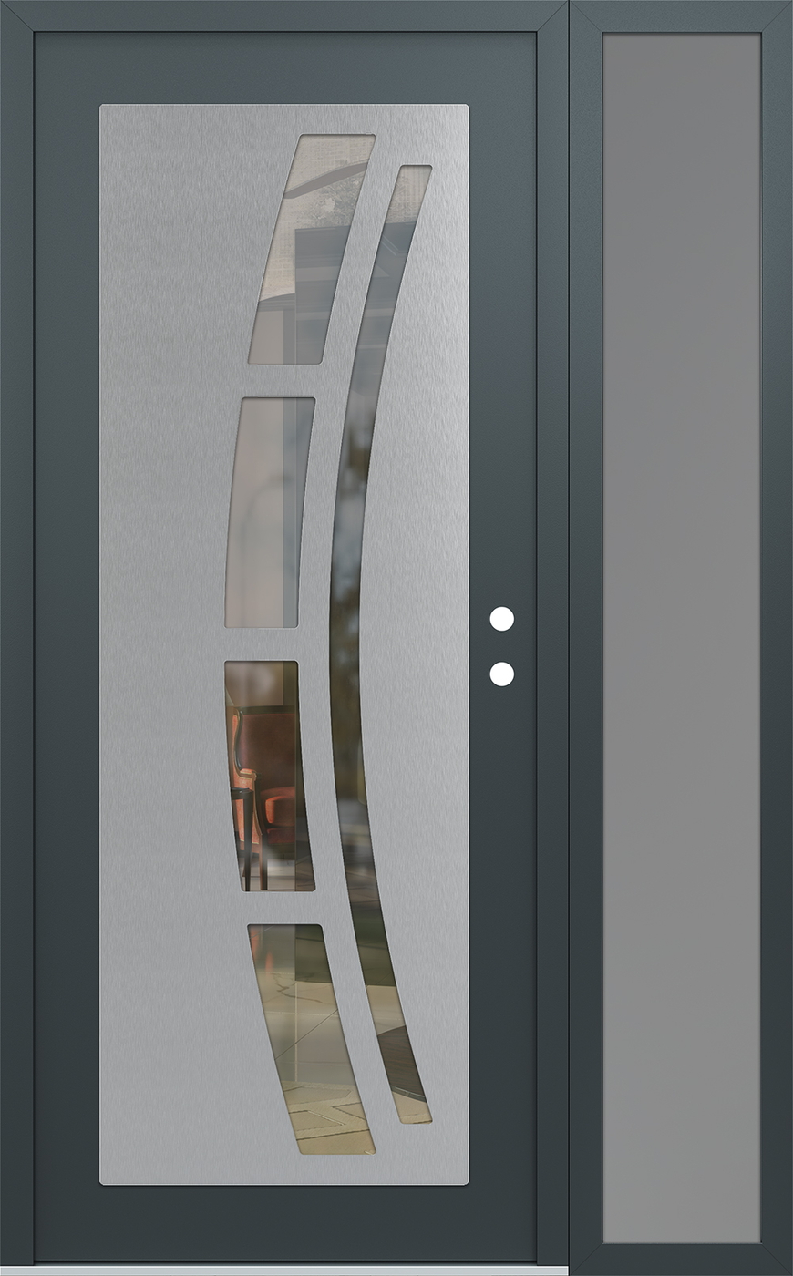 Modern Steel Front Door Diamond C12 50" x 80" anthracite/anthracite clear Glass Panel stainless steel LHI with Sidelite frosted Glass