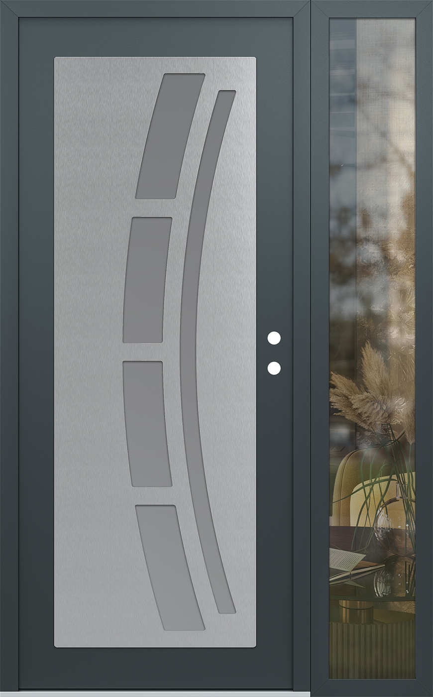 Modern Steel Front Door Diamond C12 50" x 80" anthracite/anthracite frosted Glass Panel stainless steel LHI with Sidelite clear Glass
