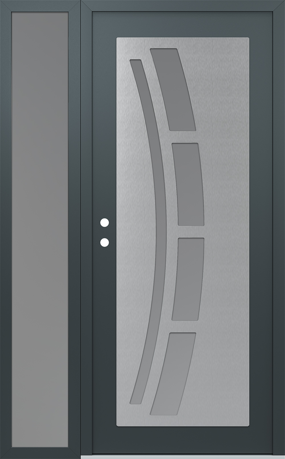 Modern Steel Front Door Diamond C12 50" x 80" anthracite/anthracite frosted Glass Panel stainless steel RHI with Sidelite frosted Glass