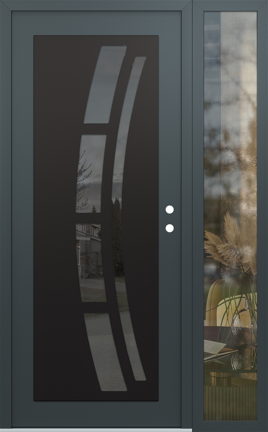 Modern Steel Front Door Diamond C12 50" x 80" anthracite/anthracite mirrored Glass Panel black LHI with Sidelite clear Glass