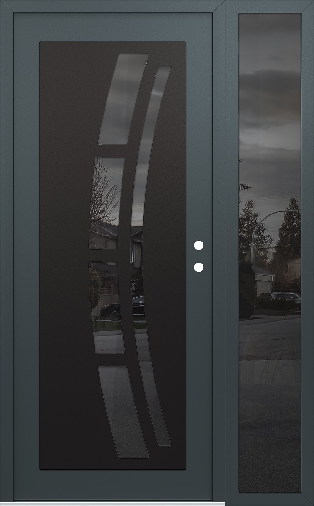 Modern Steel Front Door Diamond C12 50" x 80" anthracite/anthracite mirrored Glass Panel black LHI with Sidelite mirrored Glass