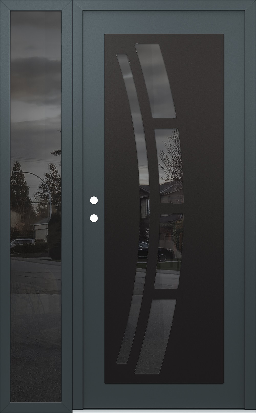 Modern Steel Front Door Diamond C12 50" x 80" anthracite/anthracite mirrored Glass Panel black RHI with Sidelite mirrored Glass