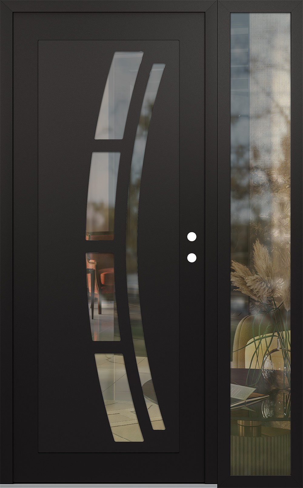 Modern Steel Front Door Diamond C12 50" x 80" black/black clear Glass Panel black LHI with Sidelite clear Glass