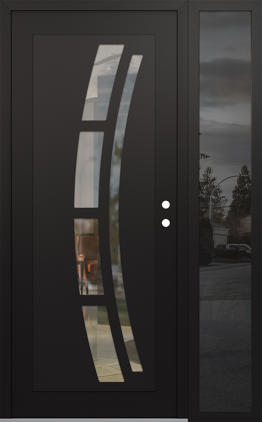 Modern Steel Front Door Diamond C12 50" x 80" black/black clear Glass Panel black LHI with Sidelite mirrored Glass