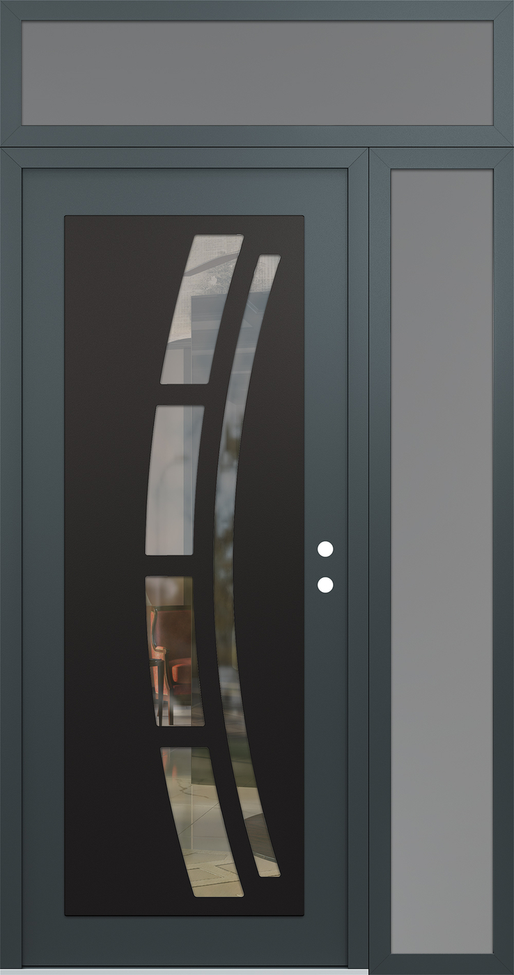 Modern Steel Front Door Diamond C12 50" x 96" anthracite/anthracite clear Glass Panel black LHI with Sidelite and Transom frosted Glass