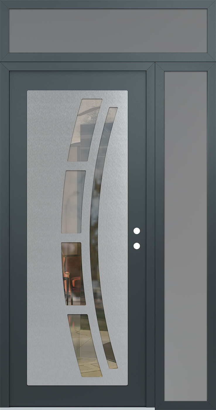 Modern Steel Front Door Diamond C12 50" x 96" anthracite/anthracite clear Glass Panel stainless steel LHI with Sidelite and Transom frosted Glass