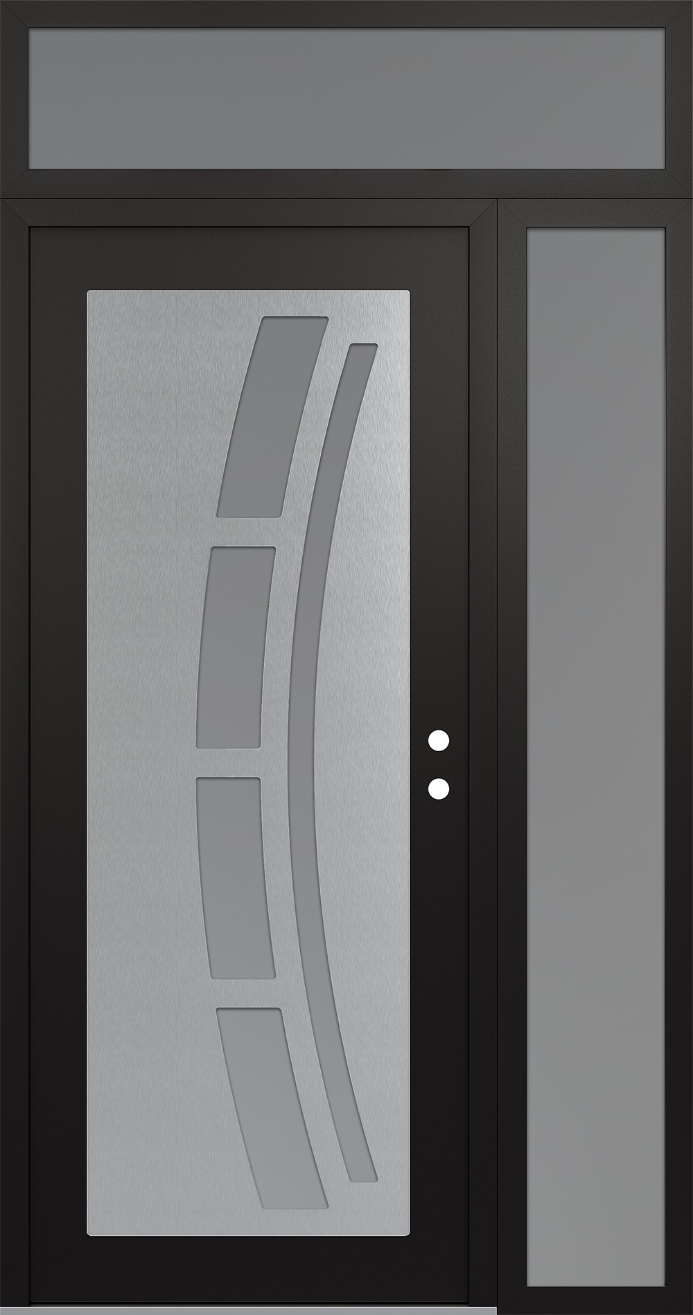Modern Steel Front Door Diamond C12 50" x 96" black/white frosted Glass Panel stainless steel LHI with Sidelite and Transom frosted Glass
