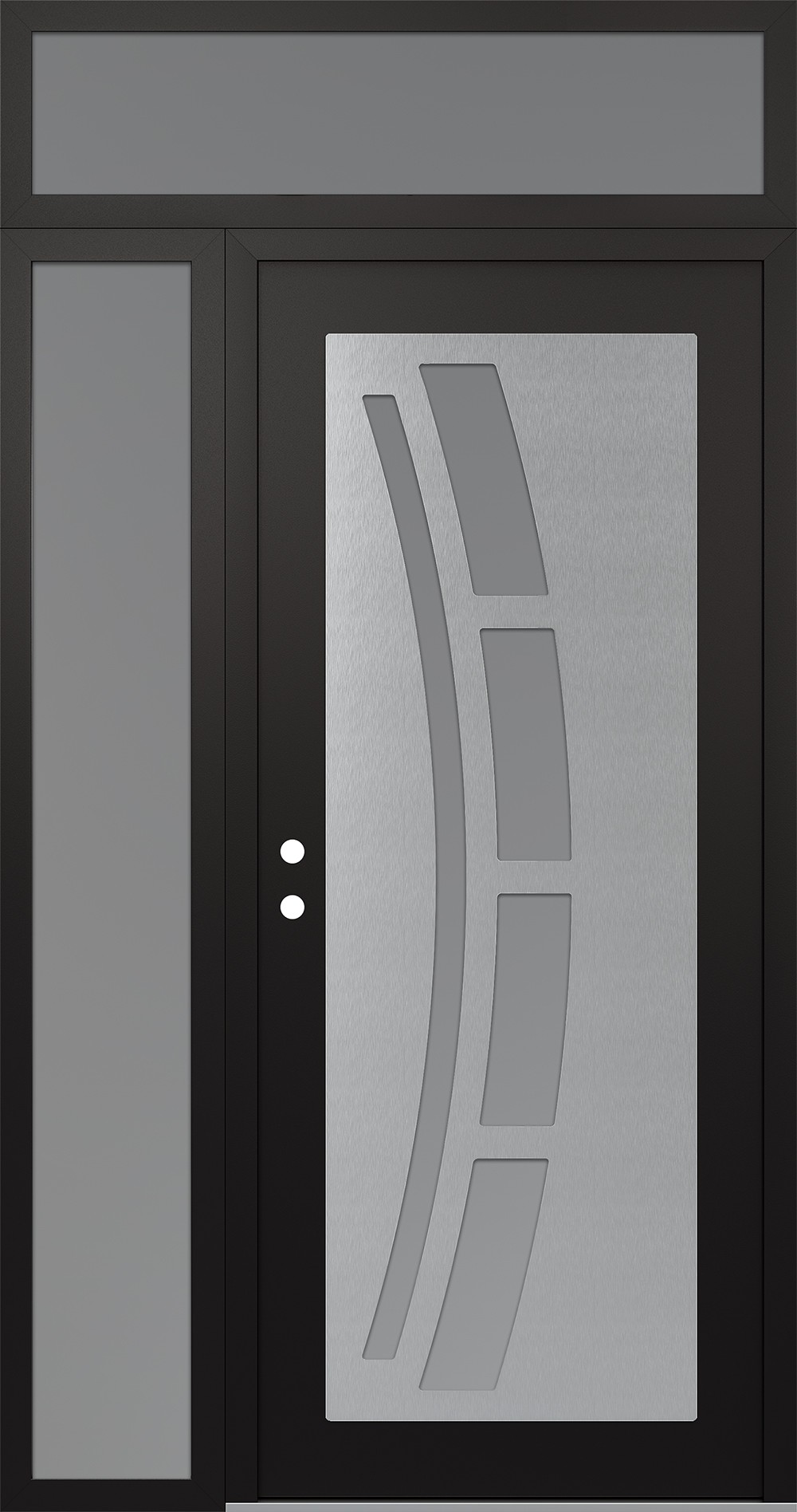 Modern Steel Front Door Diamond C12 50" x 96" black/white frosted Glass Panel stainless steel RHI with Sidelite and Transom frosted Glass