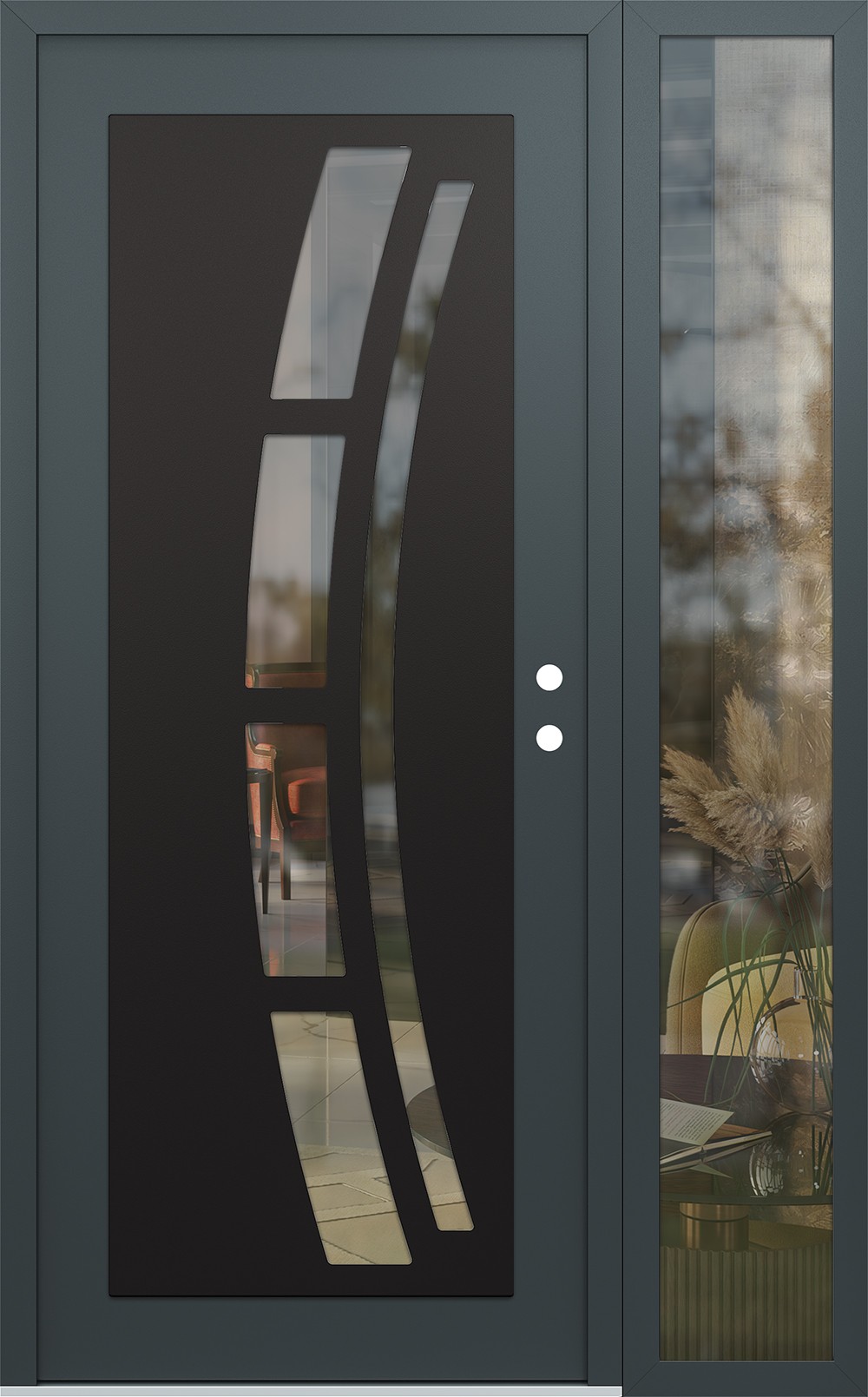 Modern Steel Front Door Diamond C12 52" x 80" anthracite/anthracite clear Glass Panel black LHI with Sidelite clear Glass