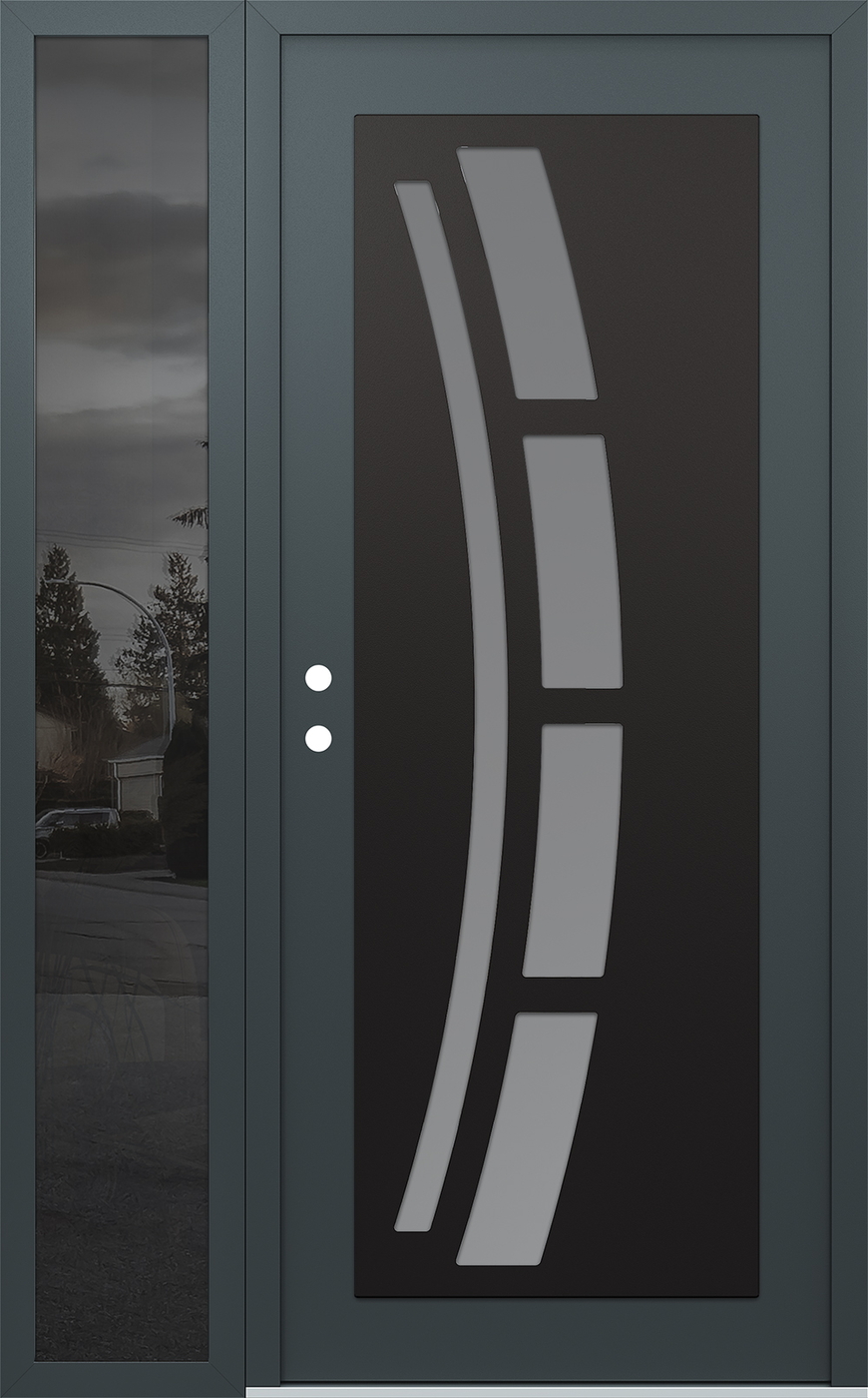 Modern Steel Front Door Diamond C12 52" x 80" anthracite/anthracite frosted Glass Panel black RHI with Sidelite mirrored Glass