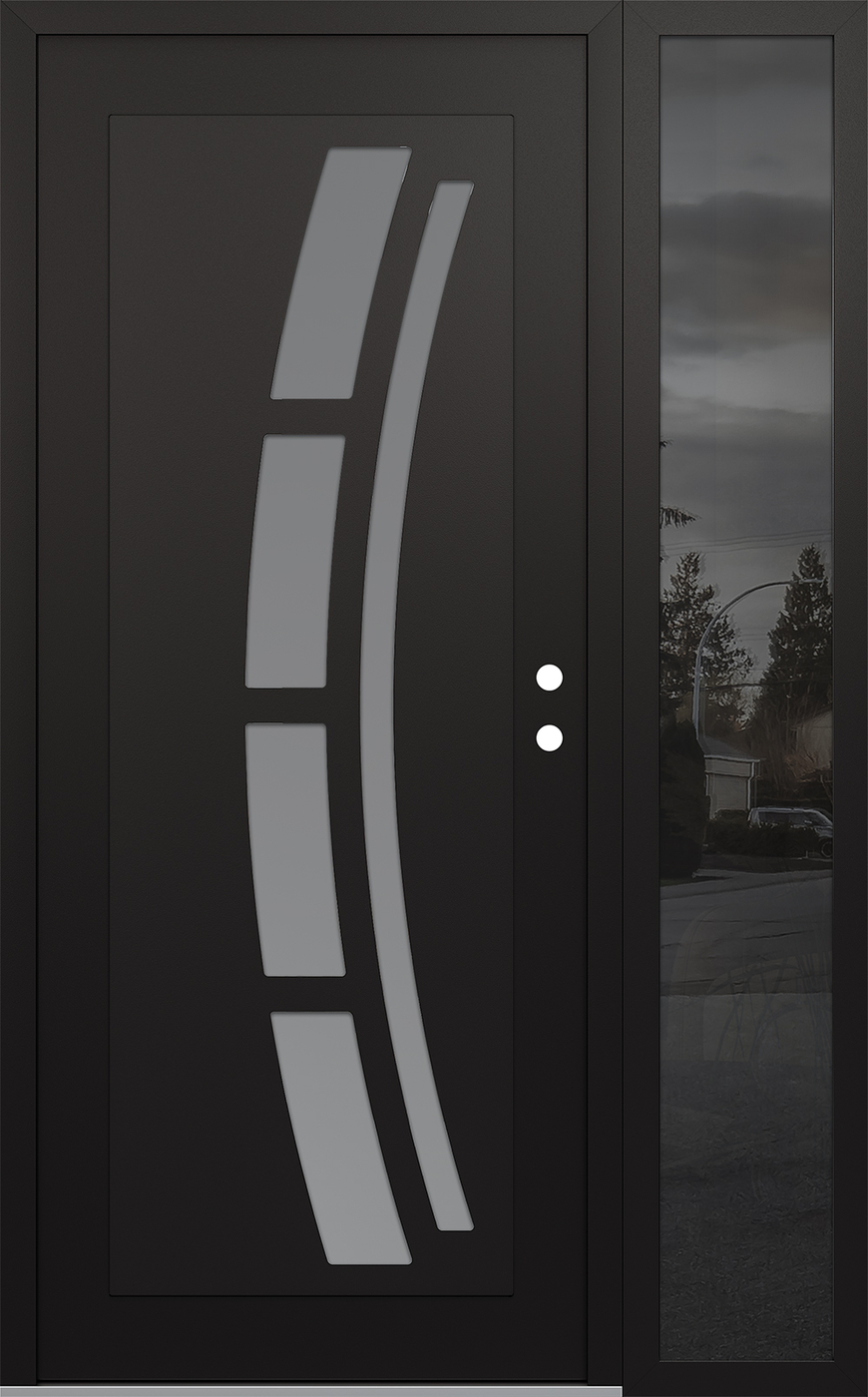 Modern Steel Front Door Diamond C12 52" x 80" black/white frosted Glass Panel black LHI with Sidelite mirrored Glass