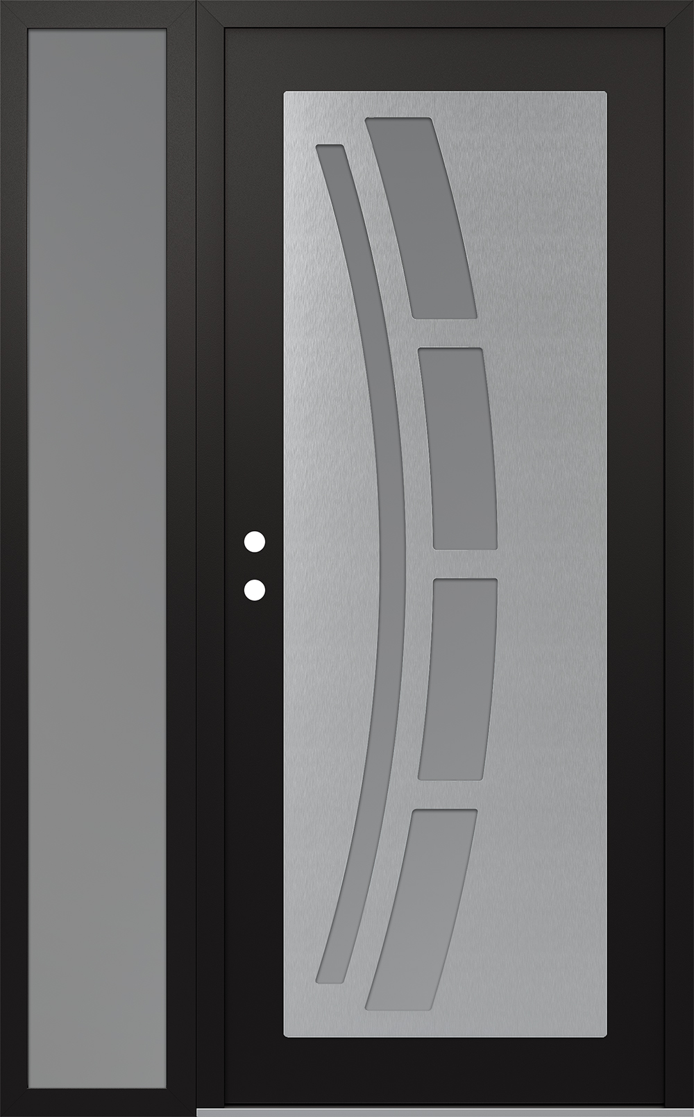 Modern Steel Front Door Diamond C12 52" x 80" black/white frosted Glass Panel stainless steel RHI with Sidelite frosted Glass
