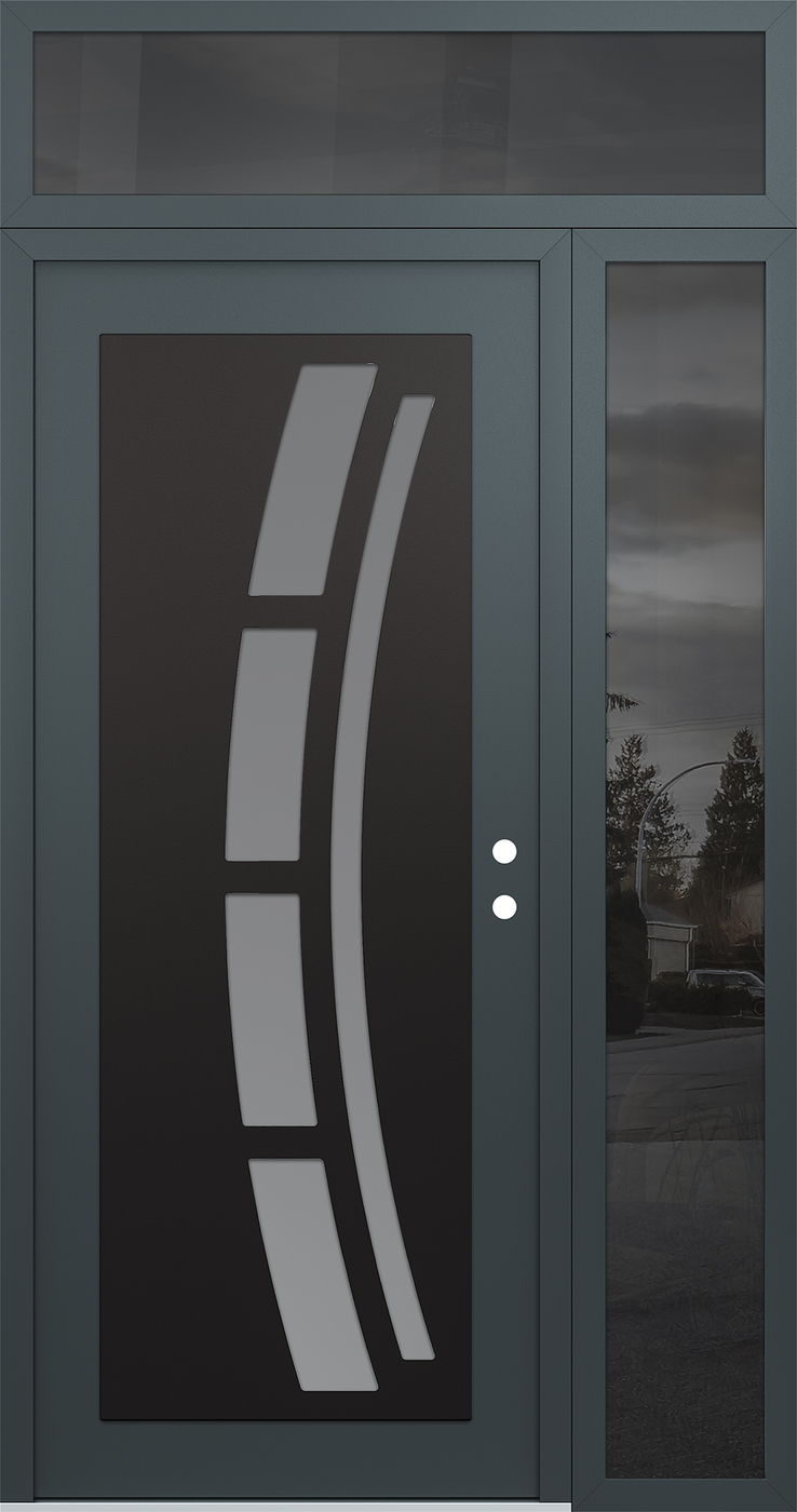 Modern Steel Front Door Diamond C12 52" x 96" anthracite/anthracite frosted Glass Panel black LHI with Sidelite and Transom mirrored Glass