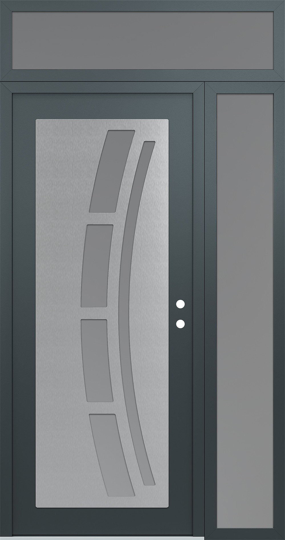 Modern Steel Front Door Diamond C12 52" x 96" anthracite/anthracite frosted Glass Panel stainless steel LHI with Sidelite and Transom frosted Glass