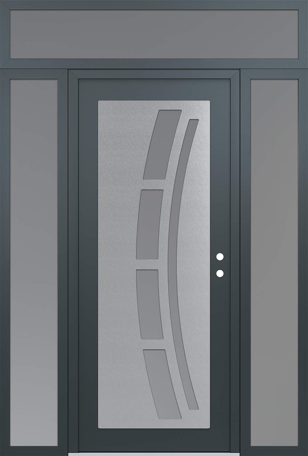Modern Steel Front Door Diamond C12 60" x 96" anthracite/anthracite frosted Glass Panel stainless steel LHI with 2 Sidelites and Transom frosted Glass