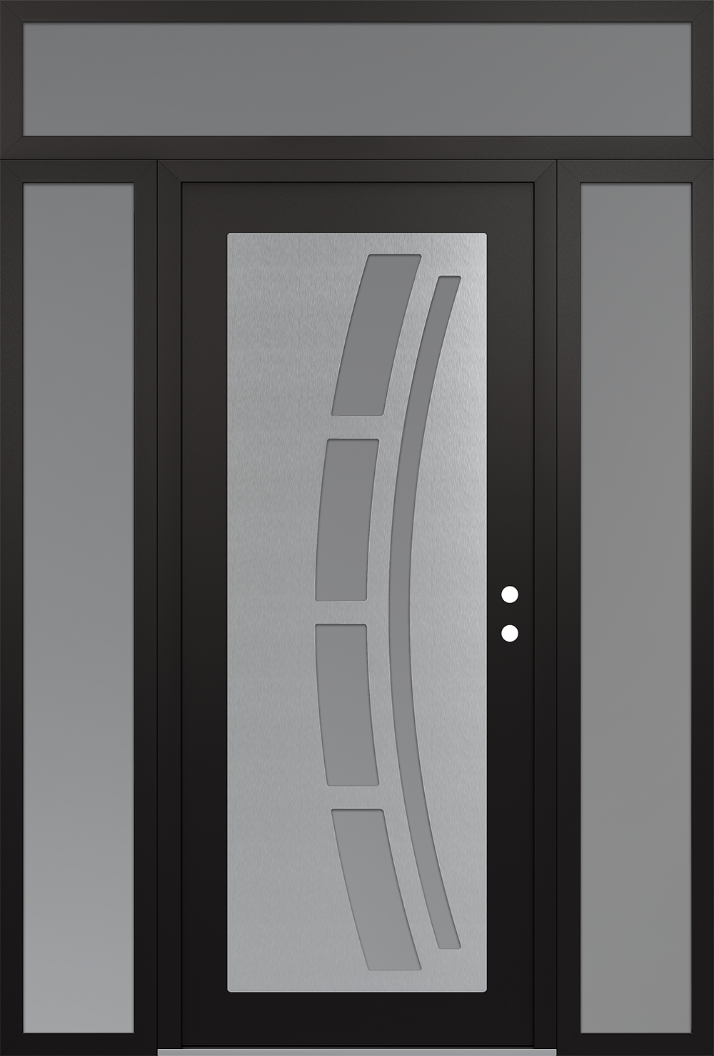 Modern Steel Front Door Diamond C12 60" x 96" black/white frosted Glass Panel stainless steel LHI with 2 Sidelites and Transom frosted Glass