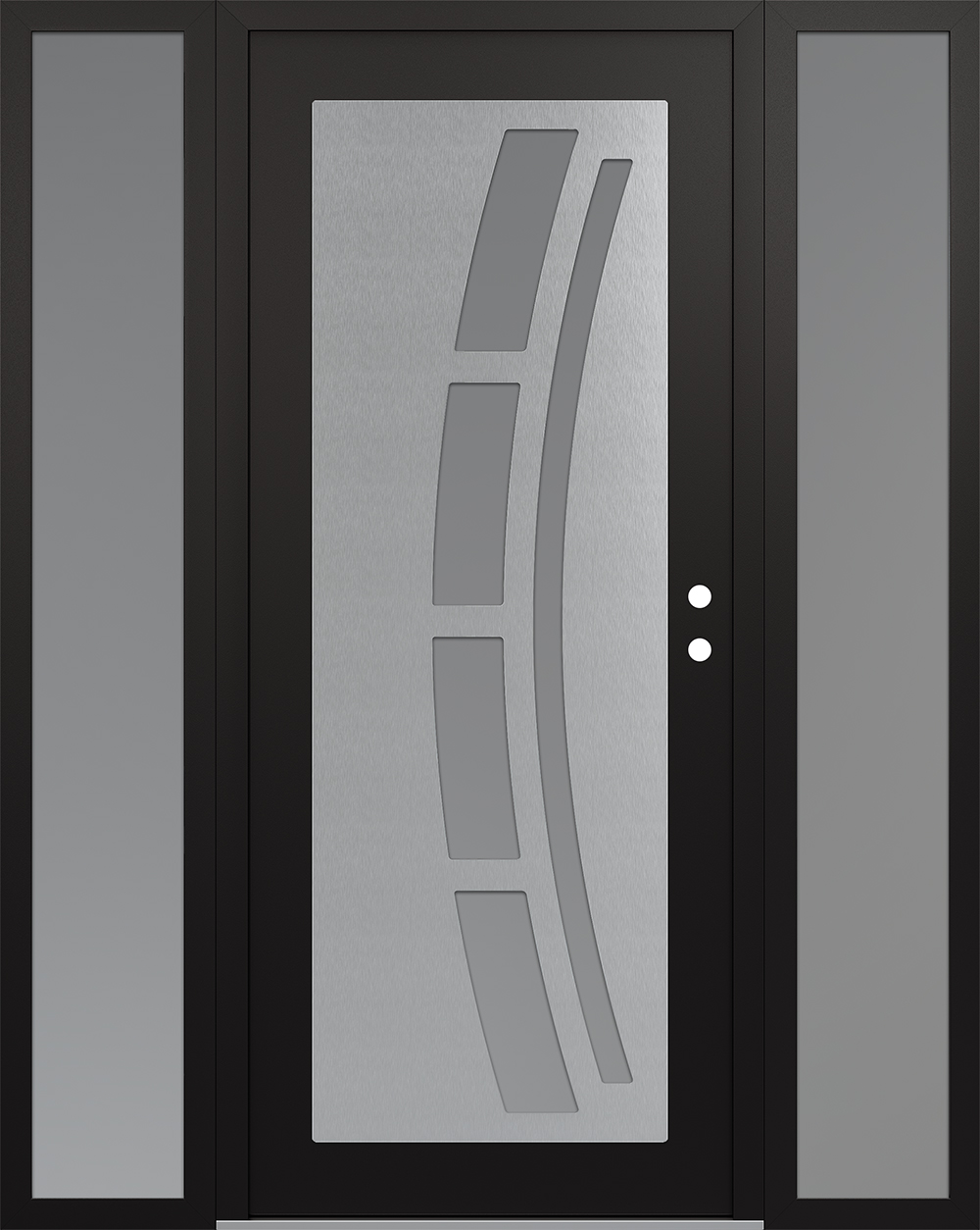 Modern Steel Front Door Diamond C12 68" x 80" black/white frosted Glass Panel stainless steel LHI with 2 Sidelites frosted Glass
