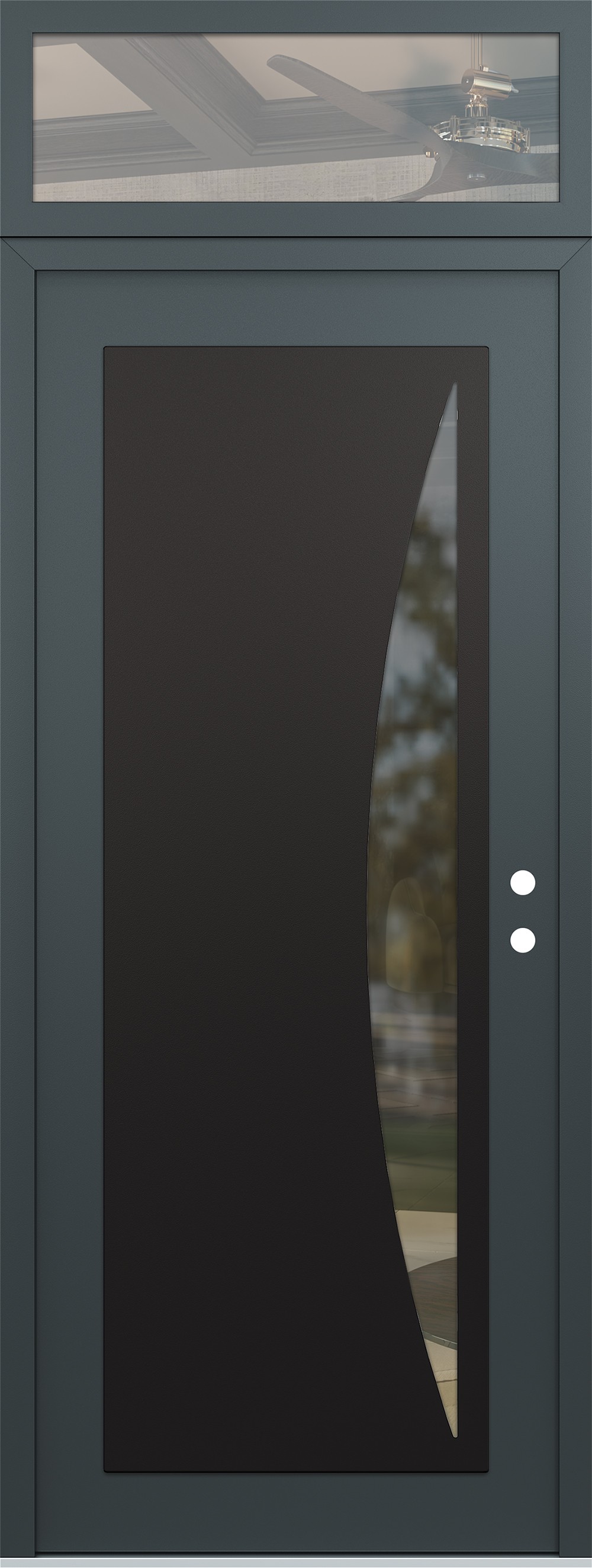 Modern Steel Front Door DIAMOND C13 36" X 96" ANTHRACITE/ANTHRACITE CLEAR GLASS PANEL BLACK LHI WITH TRANSOM CLEAR GLASS