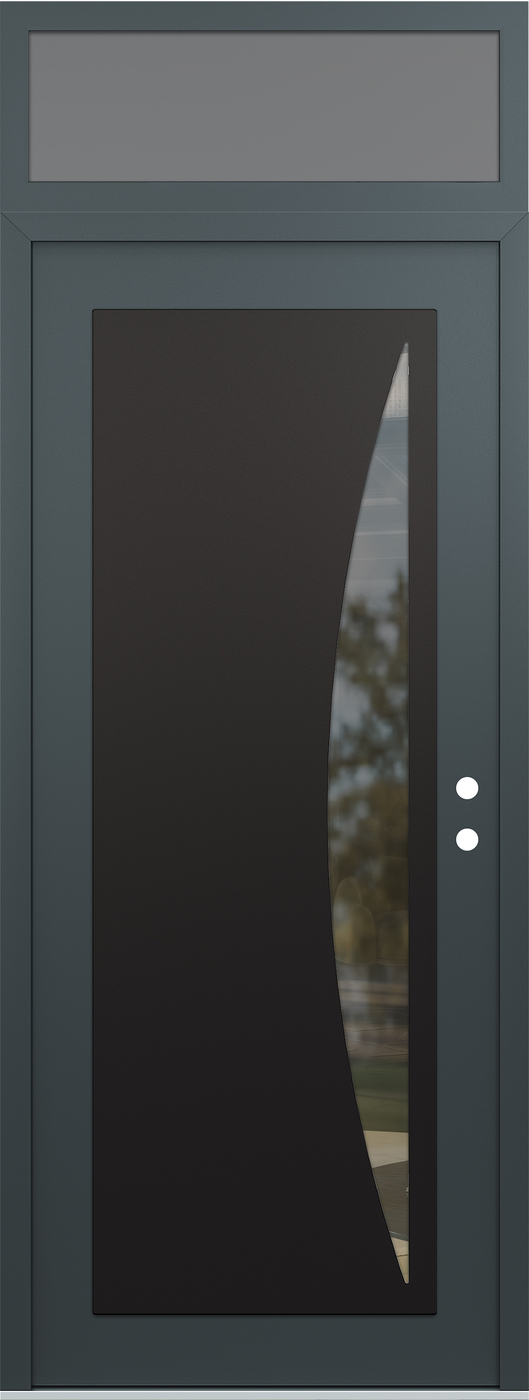 Modern Steel Front Door DIAMOND C13 36" X 96" ANTHRACITE/ANTHRACITE CLEAR GLASS PANEL BLACK LHI WITH TRANSOM FROSTED GLASS